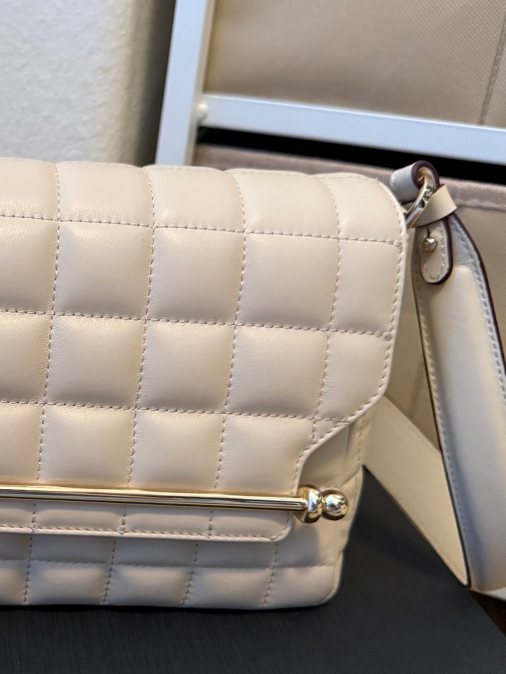 Strathberry east west quilting bag (shoulder or crossbody carry) in light oat